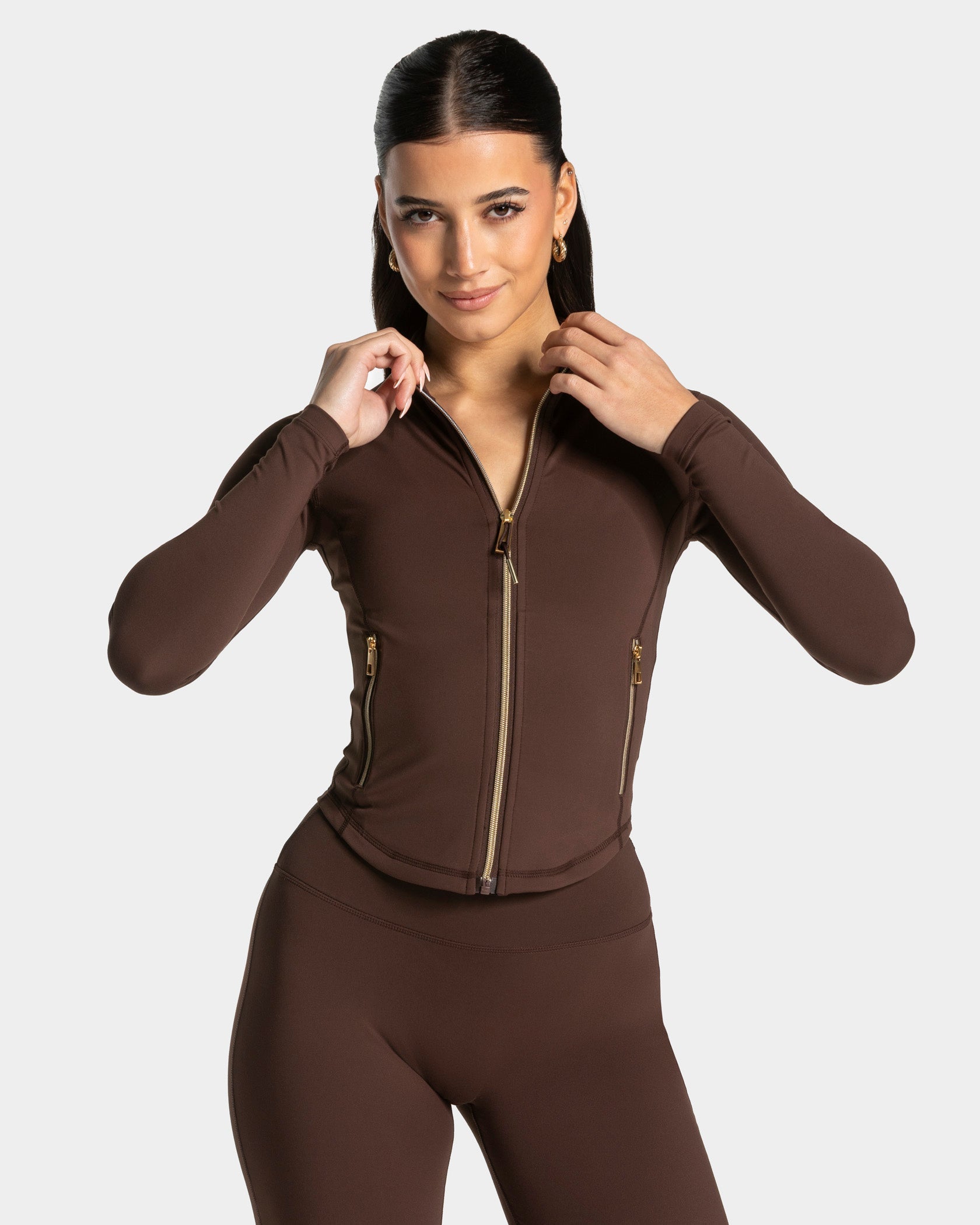 Allrounder Shaping Zip Jacke "Espresso - Gold"