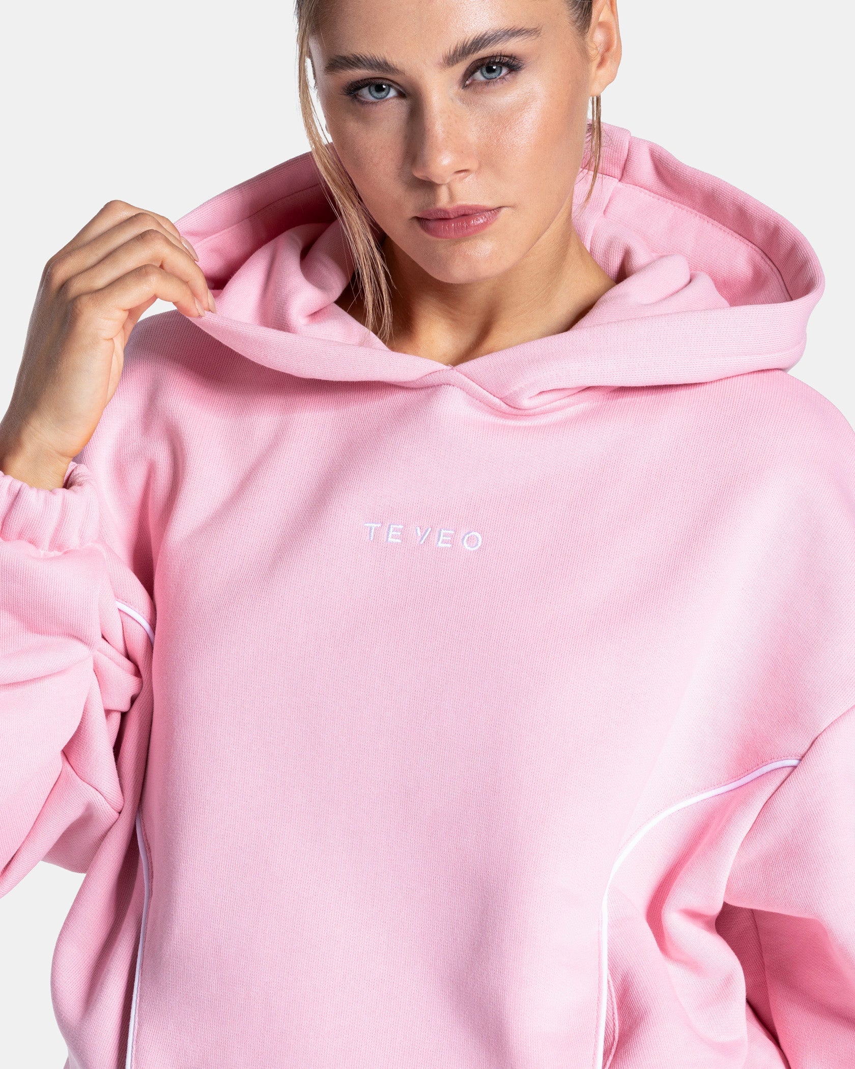 Contrastline Hooded Sweater "True Pink"