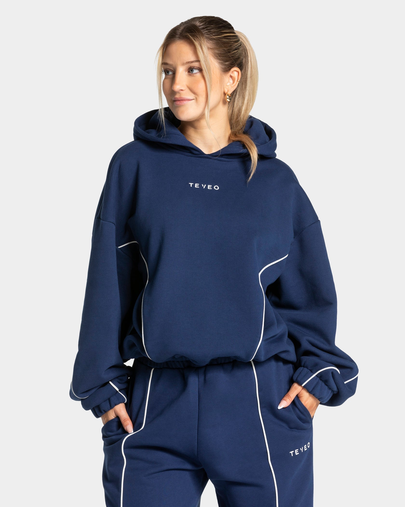 Contrastline Hooded Sweater "Dunkelblau"