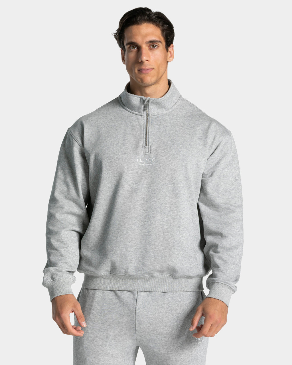 Lifting Journey Half Zip Sweater "Hellgrau Meliert"