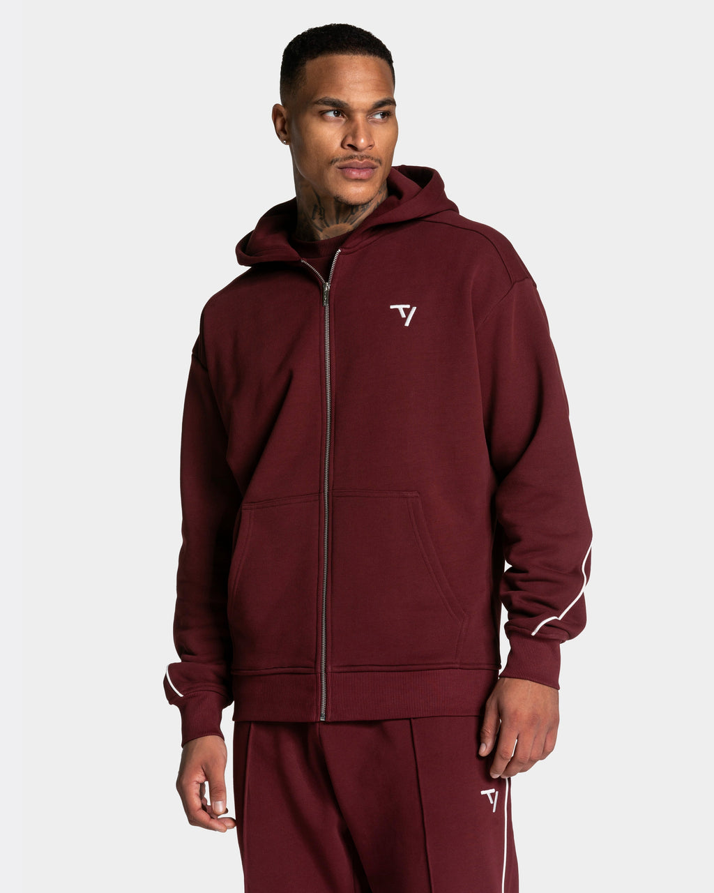 Contrastline Zip Jacke "Weinrot"
