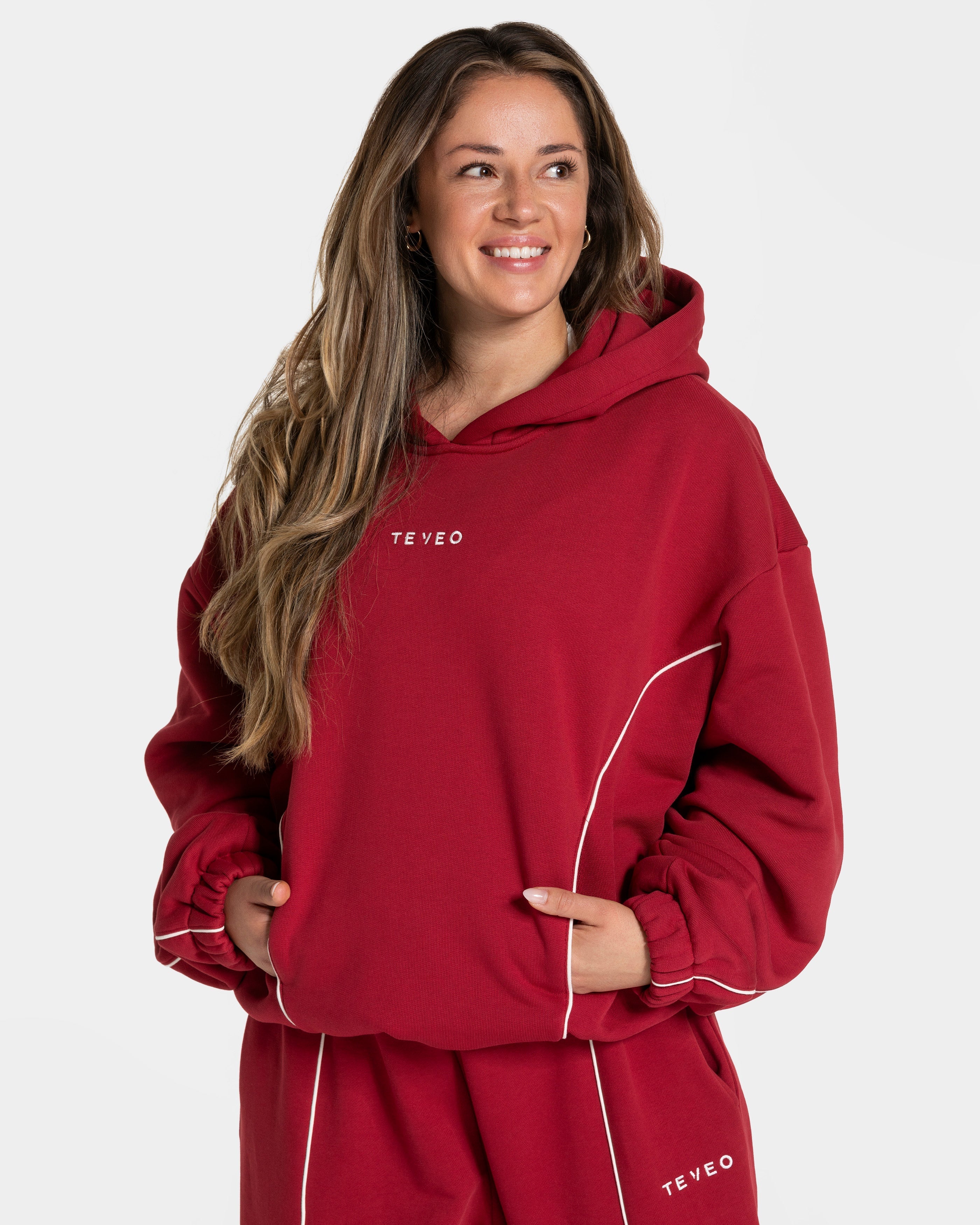 Contrastline Hooded Sweater "Cherry"