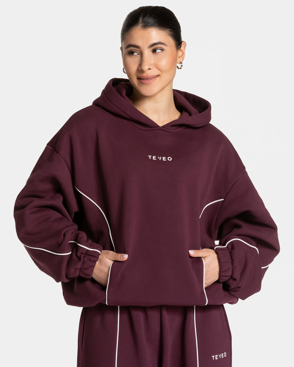 Contrastline Hooded Sweater "Pflaume"