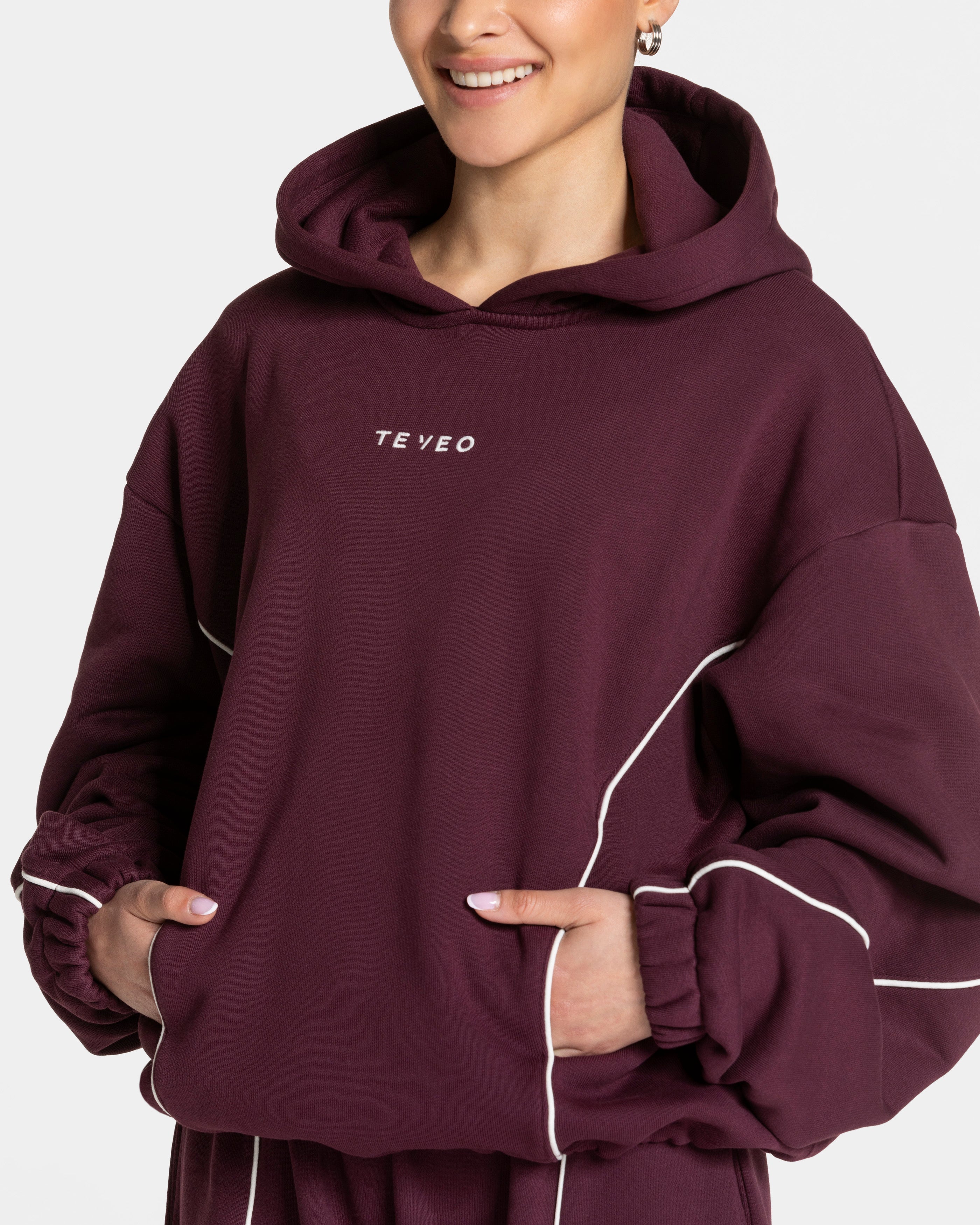 Contrastline Hooded Sweater "Pflaume"
