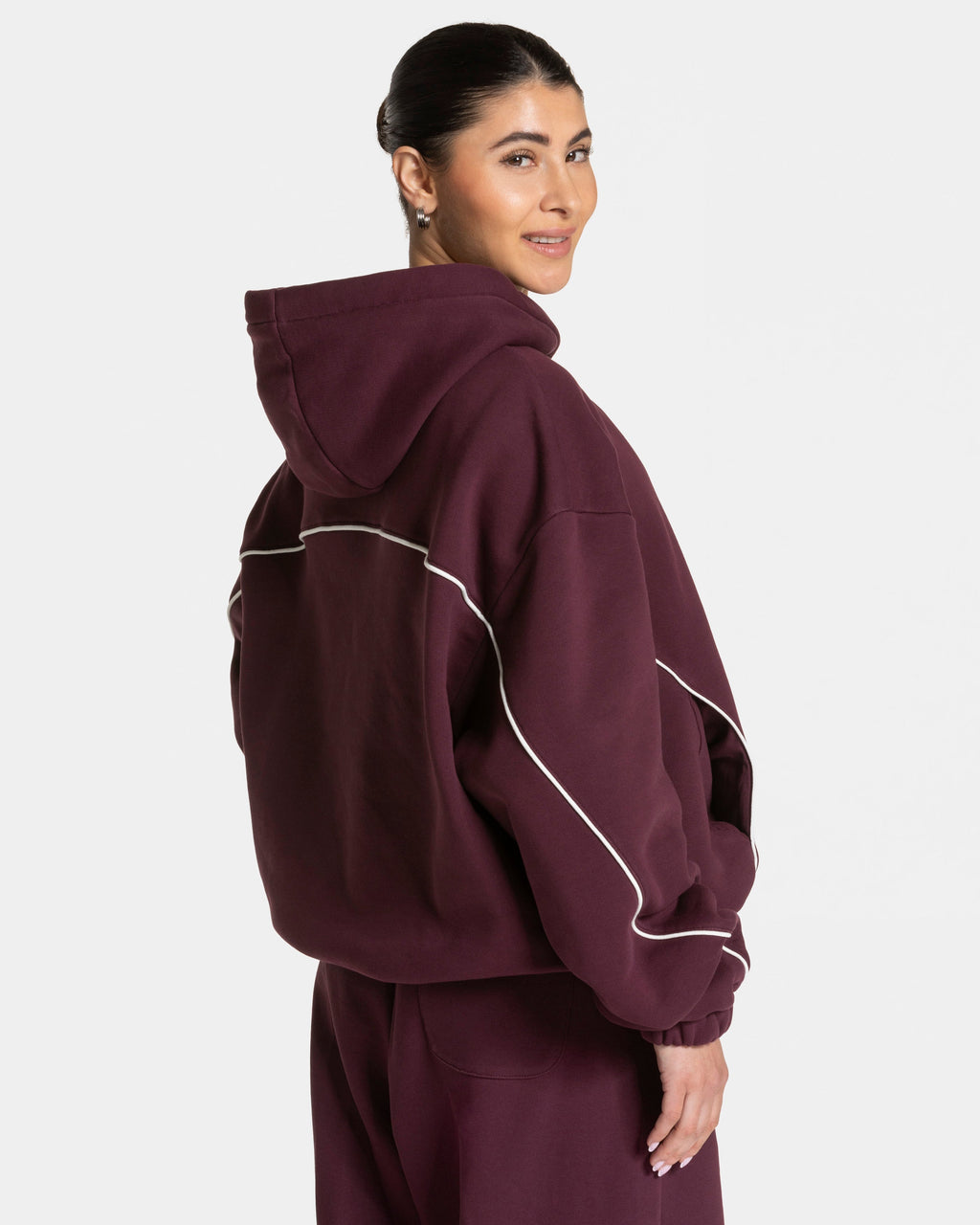 Contrastline Hooded Sweater "Pflaume"