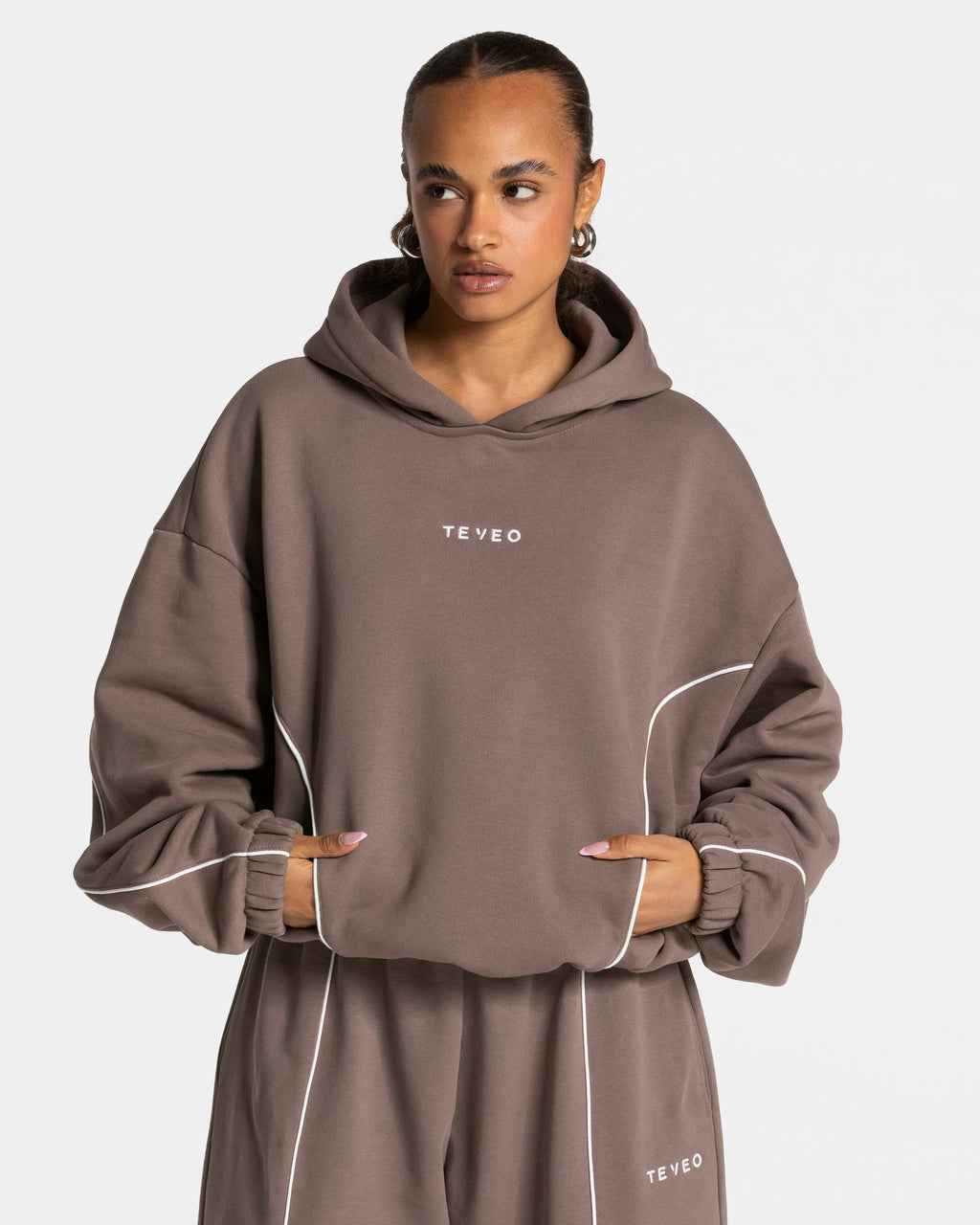 Contrastline Hooded Sweater "Mokka"