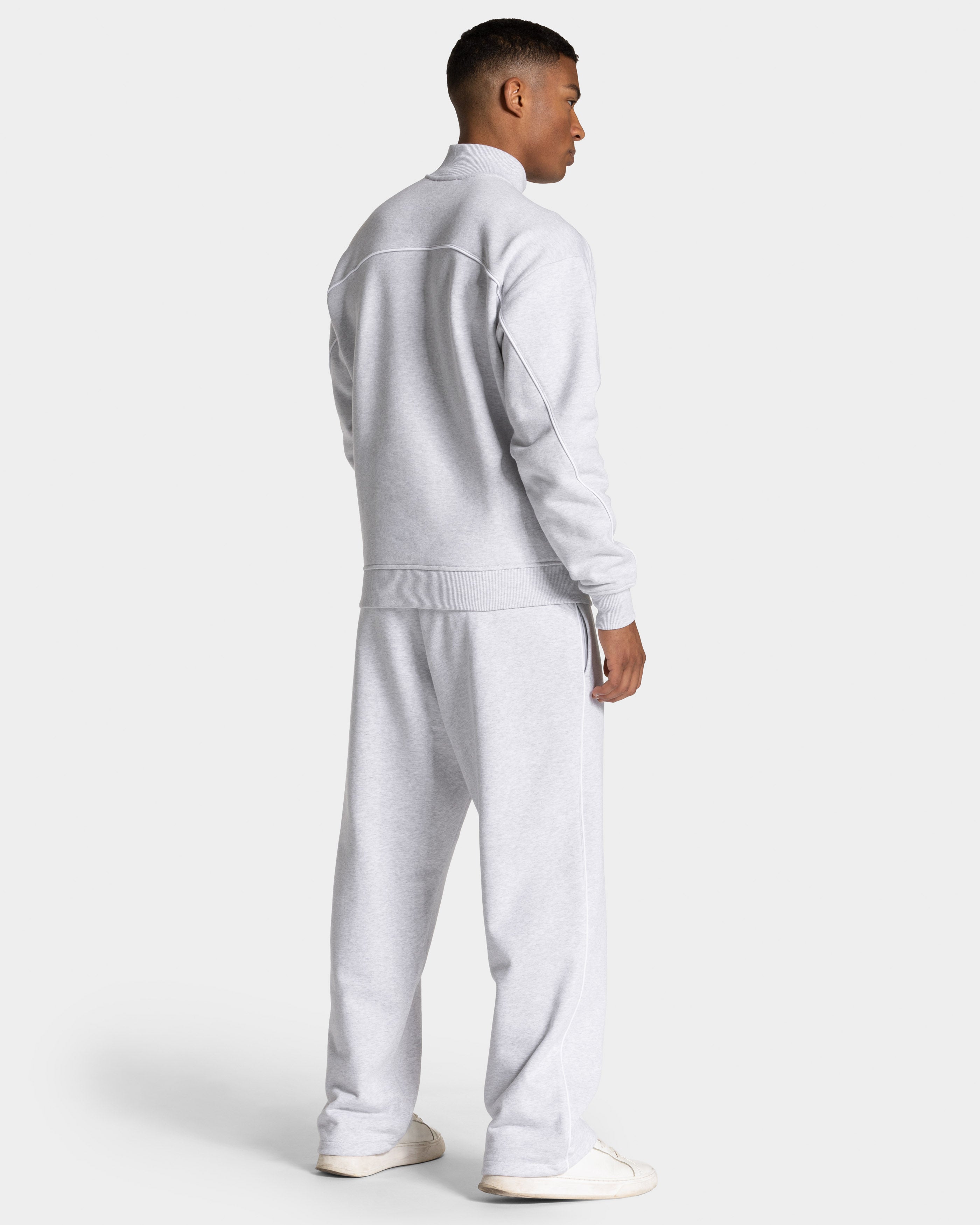 Contrastline Zip Sweater "Weiß Meliert - Weiß"