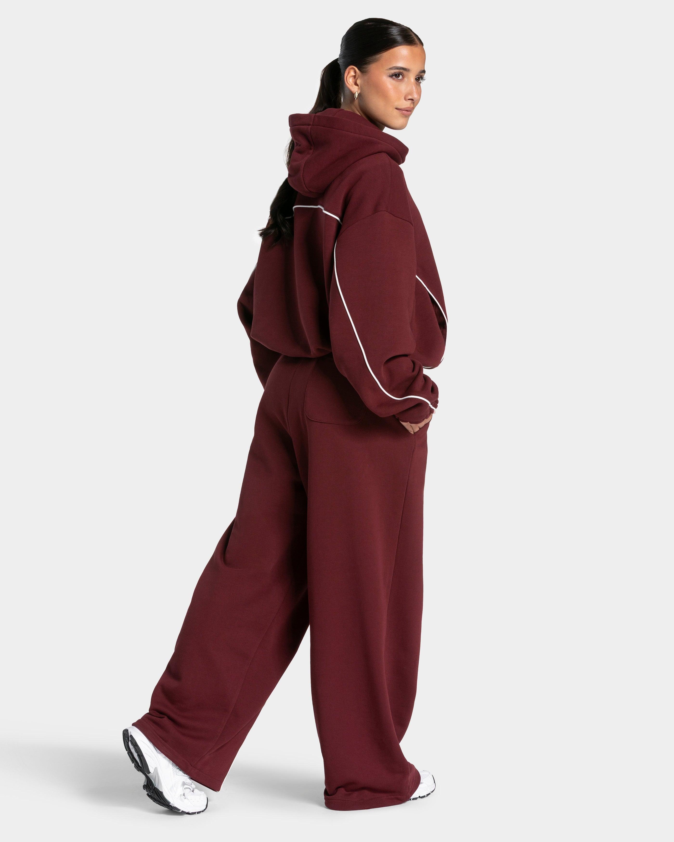 Contrastline Hooded Sweater "Weinrot"