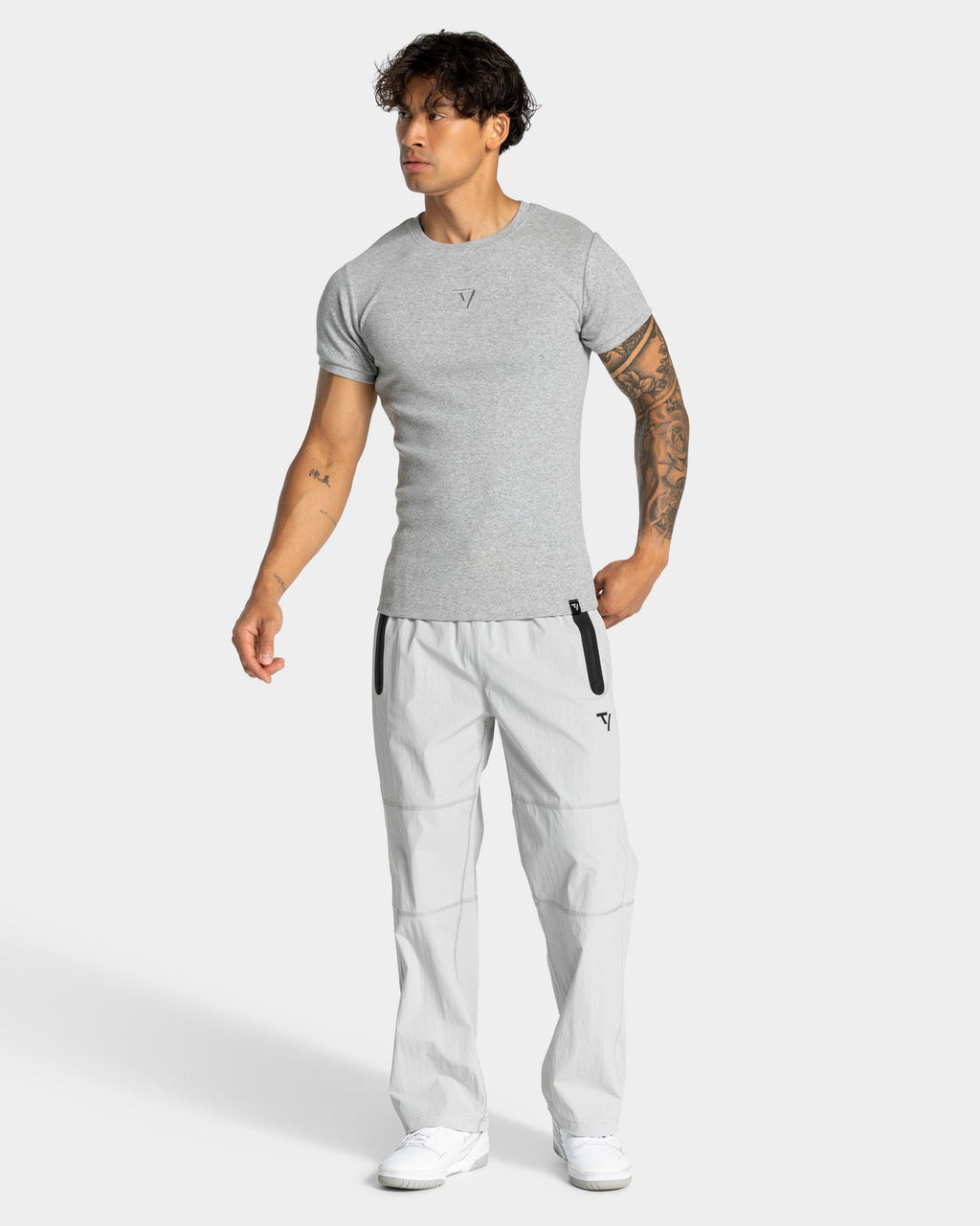 Workout Ribbed T-Shirt "Hellgrau"