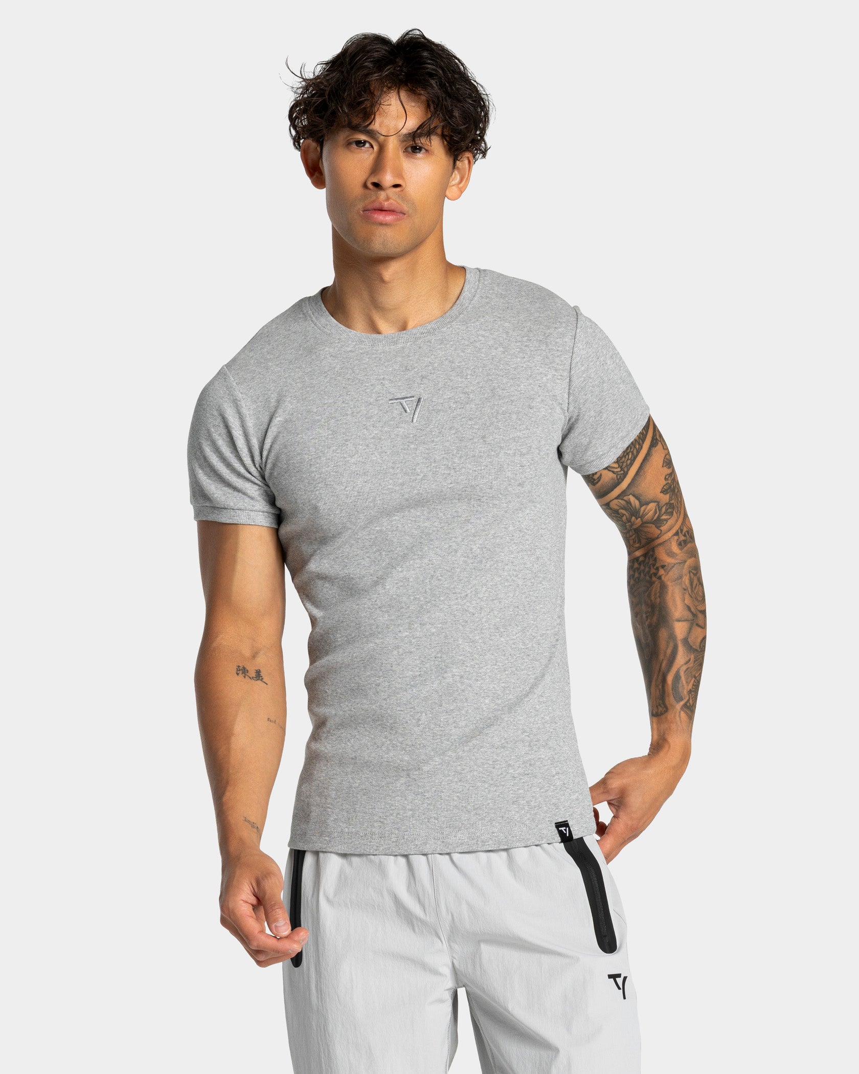 Workout Ribbed T-Shirt "Hellgrau"