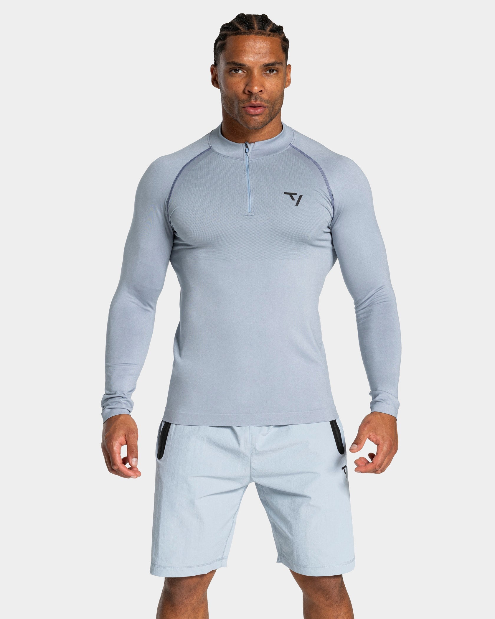 Workout Seamless Half Zip Longsleeve "Stahlblau"