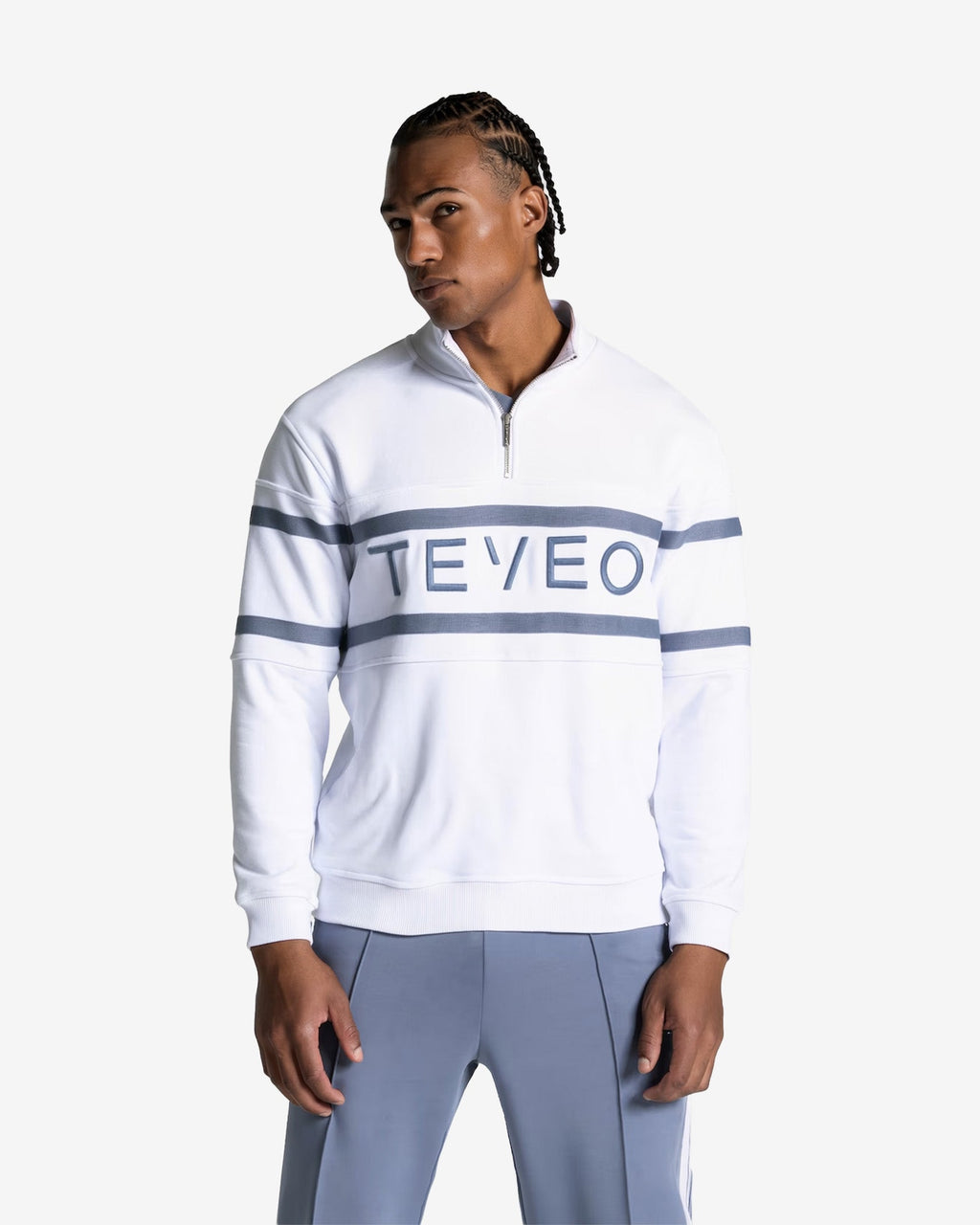 Club Half Zip Sweater "Weiß - Stahlblau"